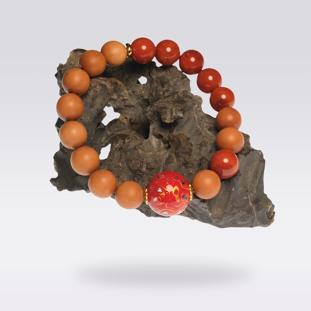 Wealth & Mindfulness-Buddhist Sandalwood & Nanhong Agate Bracelet & Mala