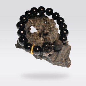 Protection, Wealth & Courage-Silver Obsidian with Sliding Loop Budda Stone Bracelet