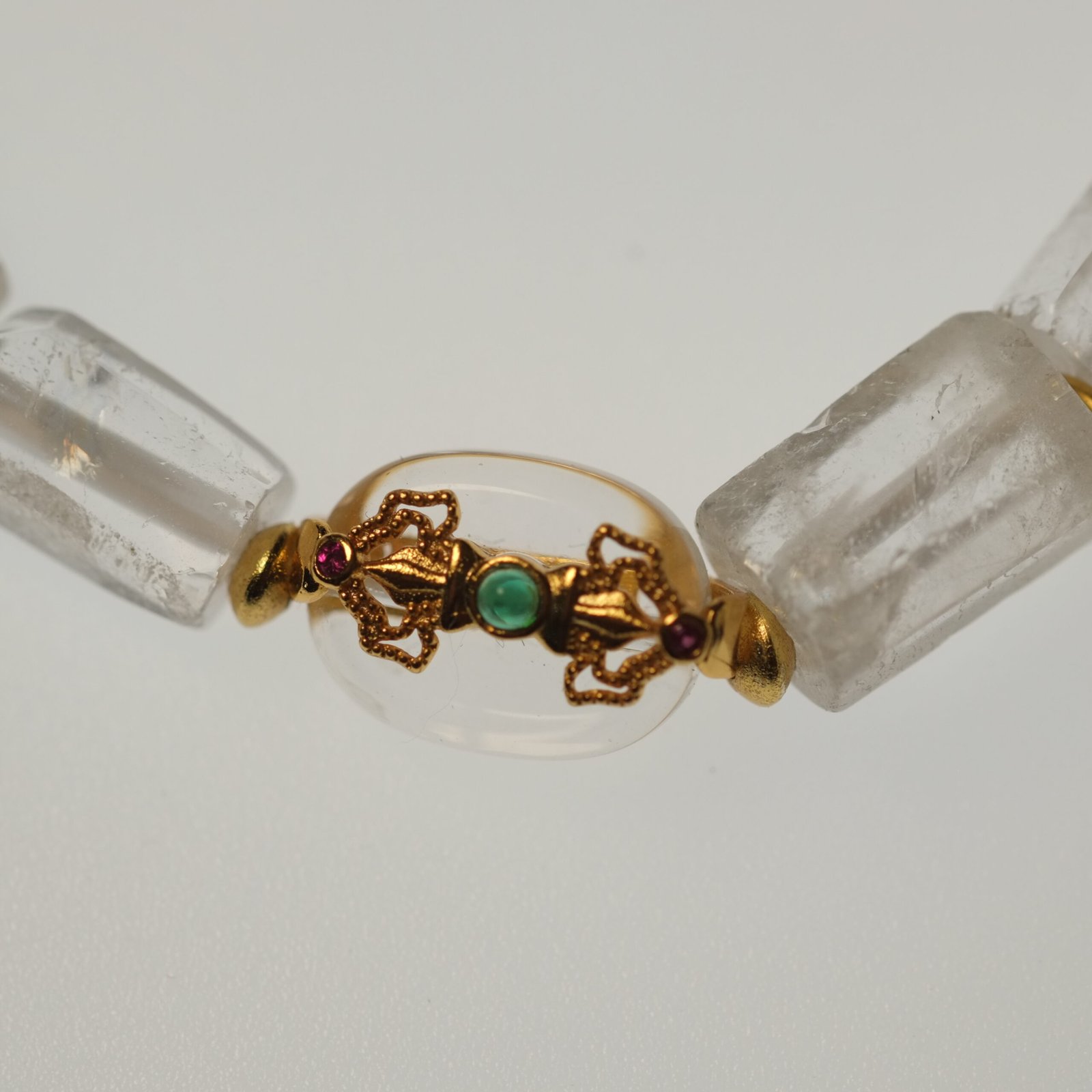 Wealth Attraction-Buddhist Clear Quartz Cylinder Bead with Vajra Charm Bracelet - Image 5