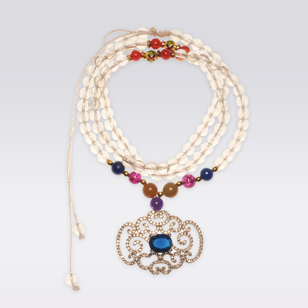 Love and Lucky- Buddhist White Crystal with Ruby Pendant Necklace - Image 3