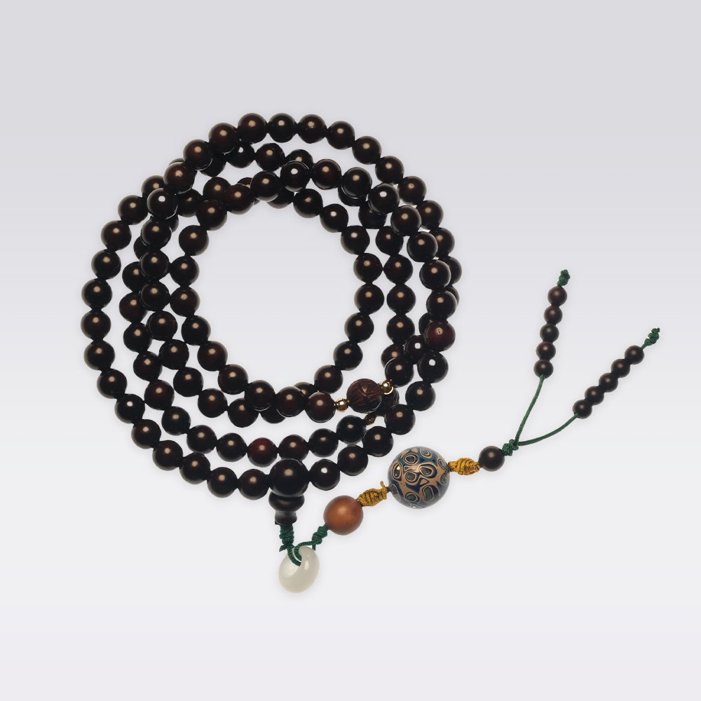 Peace & Protection-Handcrafted Buddhist Lacquer & 108-Bead Rosewood Mala - Image 3