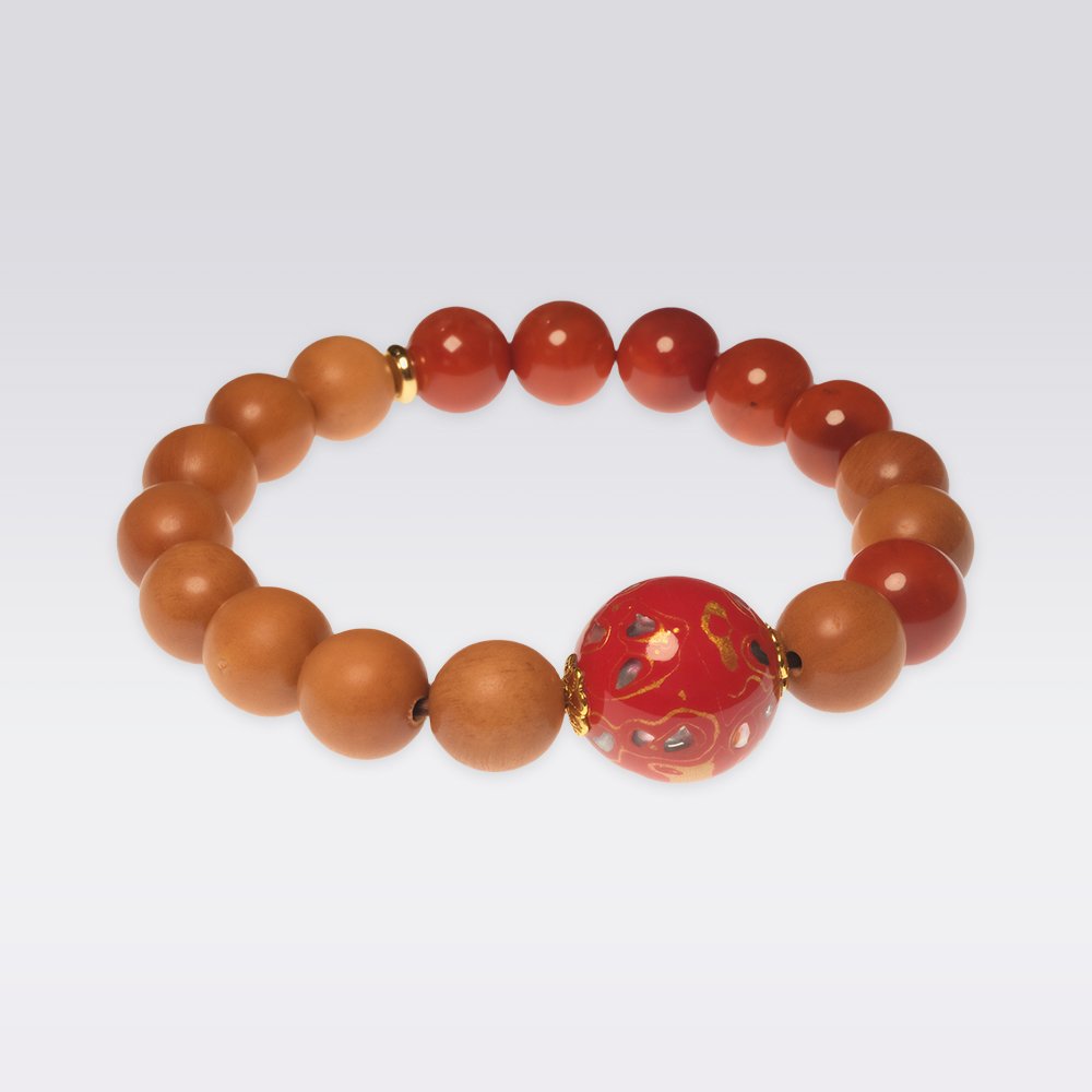 Wealth & Mindfulness-Buddhist Sandalwood & Nanhong Agate Bracelet & Mala - Image 3
