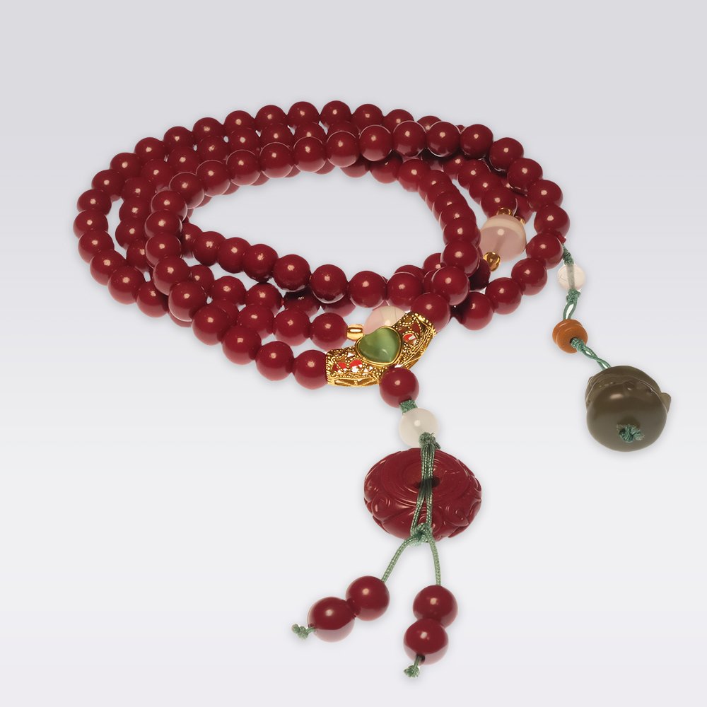 Calming Energy-Buddhist 4-wrap Cinnabar Bracelet & Mala - Image 2