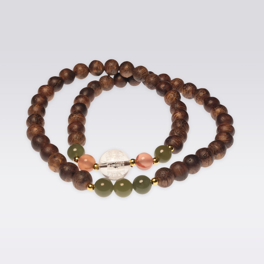 Calming & Spiritual Energy-Handmade Buddhist Agarwood & Jade Two-wrap Bracelet - Image 3