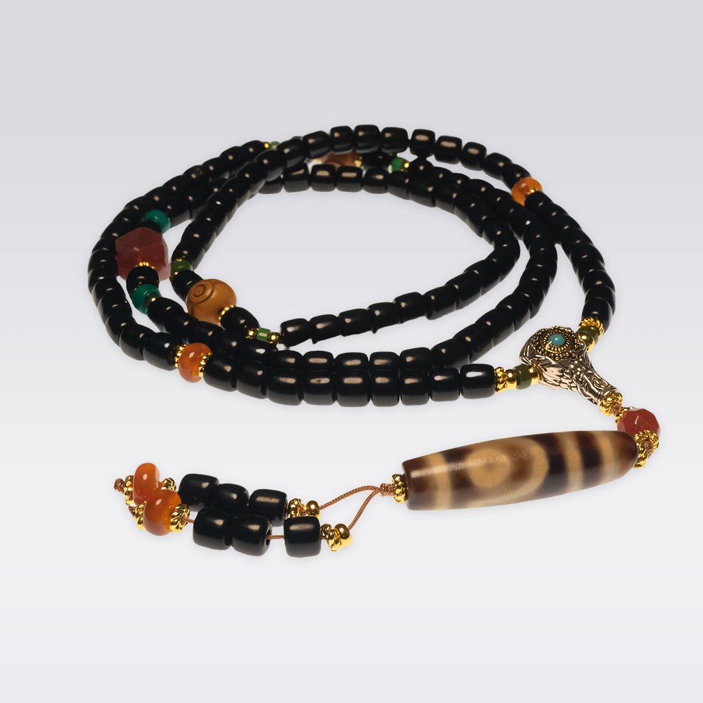 Wealth & Lucky Energy-Handmade Buddhist Mala 2-eye Dzi Beads Multi-wrap Bracelet - Image 3