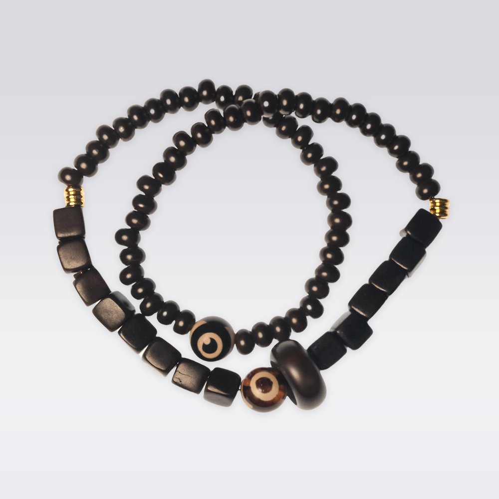 Wealth & Spiritual Energy-Double Wrap Buddhist Mala Ebony Wood Dzi Bead Bracelet - Image 3