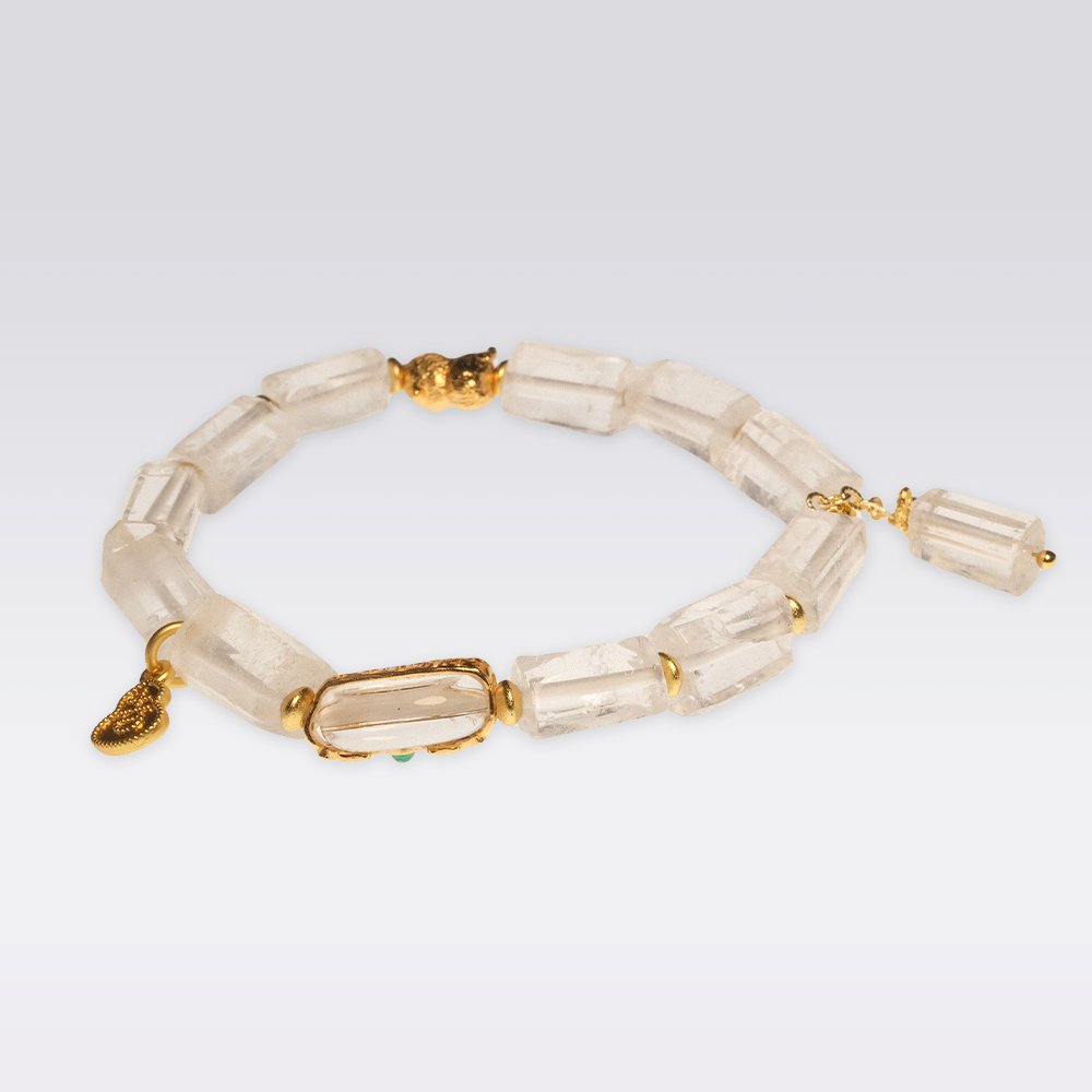 Wealth Attraction-Buddhist Clear Quartz Cylinder Bead with Vajra Charm Bracelet - Image 3