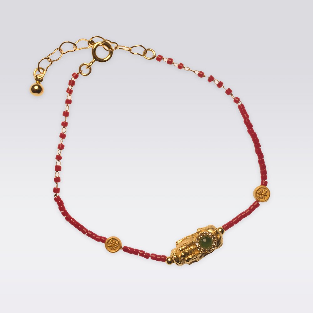 Wealth Attraction and Auspicious Protection-Buddhist Red Glass Beads Bracelet with Pi Xiu Charms - Image 3