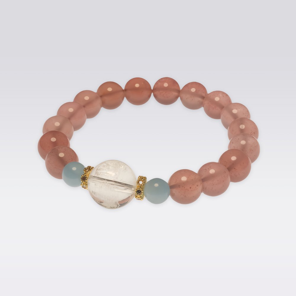 Protection-Buddhist Blessing Strawberry Quartz with Mantra Beads Bracelet - Image 3