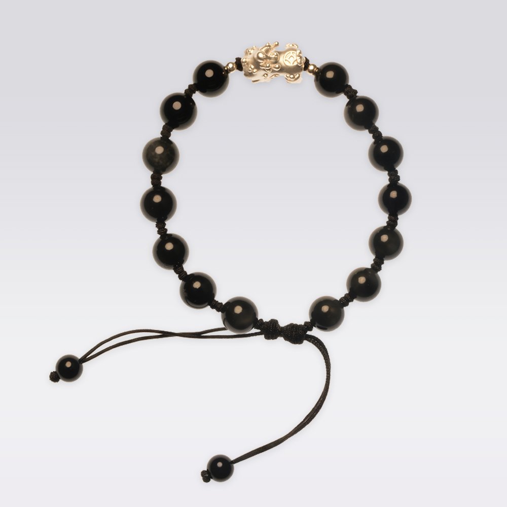 Wealth Attraction-Buddha Stone Obsidian & Silver Pi Xiu Bracelet - Image 3