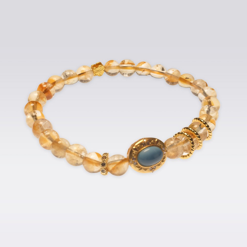 Wealth, Clarity & Calm-Buddhist Energy Citrine & Aquamarine Bracelet - Image 3