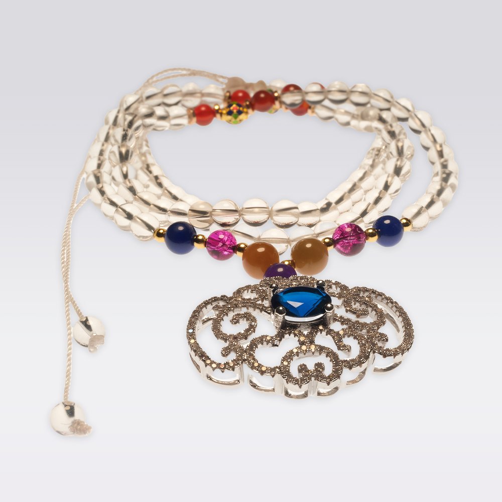 Love and Lucky- Buddhist White Crystal with Ruby Pendant Necklace - Image 2