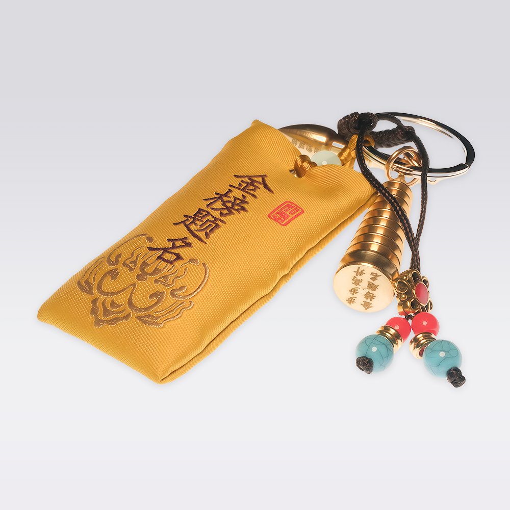 Academic Success and Exam Blessings-Brass Wenchang Pagoda & Pen Lucky Fengshui Keychain - Image 2