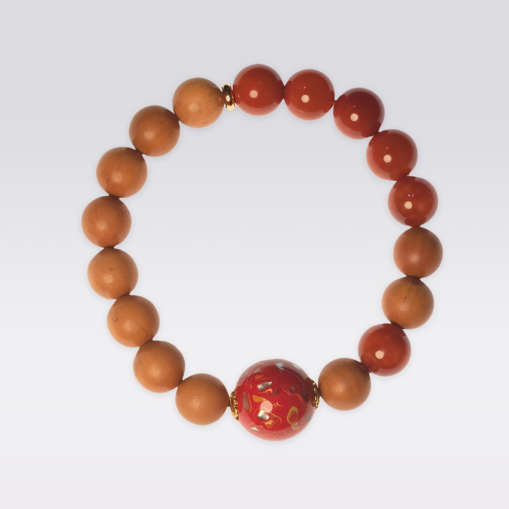 Wealth & Mindfulness-Buddhist Sandalwood & Nanhong Agate Bracelet & Mala - Image 2