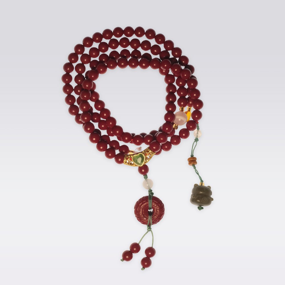 Calming Energy-Buddhist 4-wrap Cinnabar Bracelet & Mala - Image 3