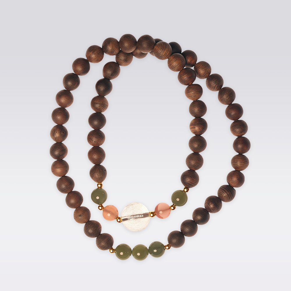 Calming & Spiritual Energy-Handmade Buddhist Agarwood & Jade Two-wrap Bracelet - Image 2