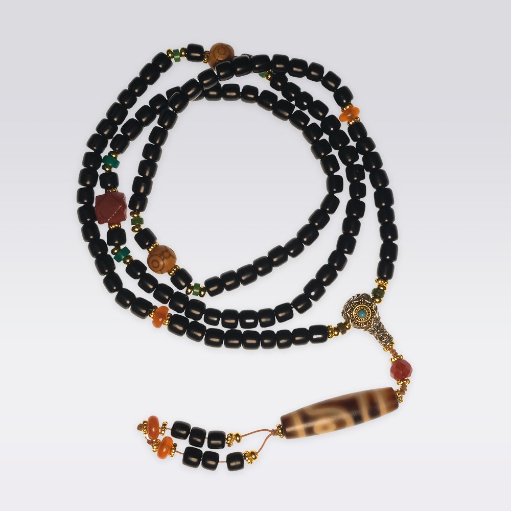 Wealth & Lucky Energy-Handmade Buddhist Mala 2-eye Dzi Beads Multi-wrap Bracelet - Image 2