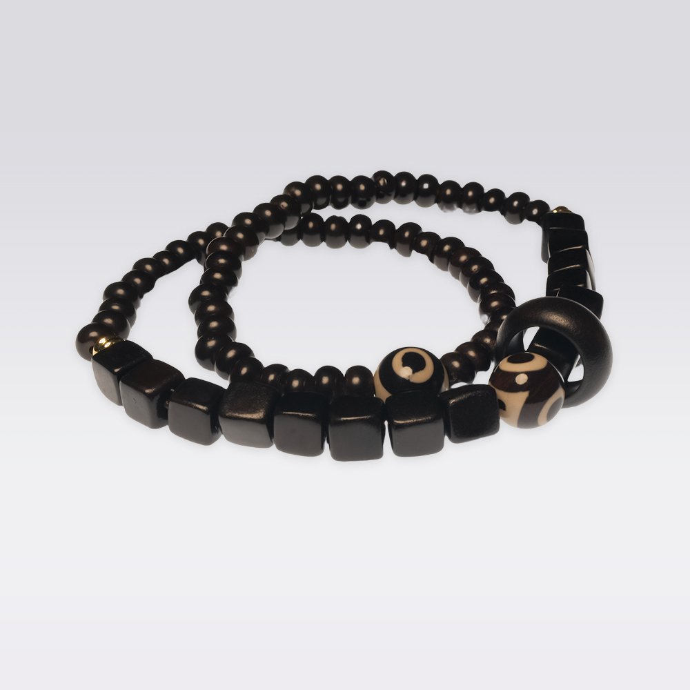 Wealth & Spiritual Energy-Double Wrap Buddhist Mala Ebony Wood Dzi Bead Bracelet - Image 2