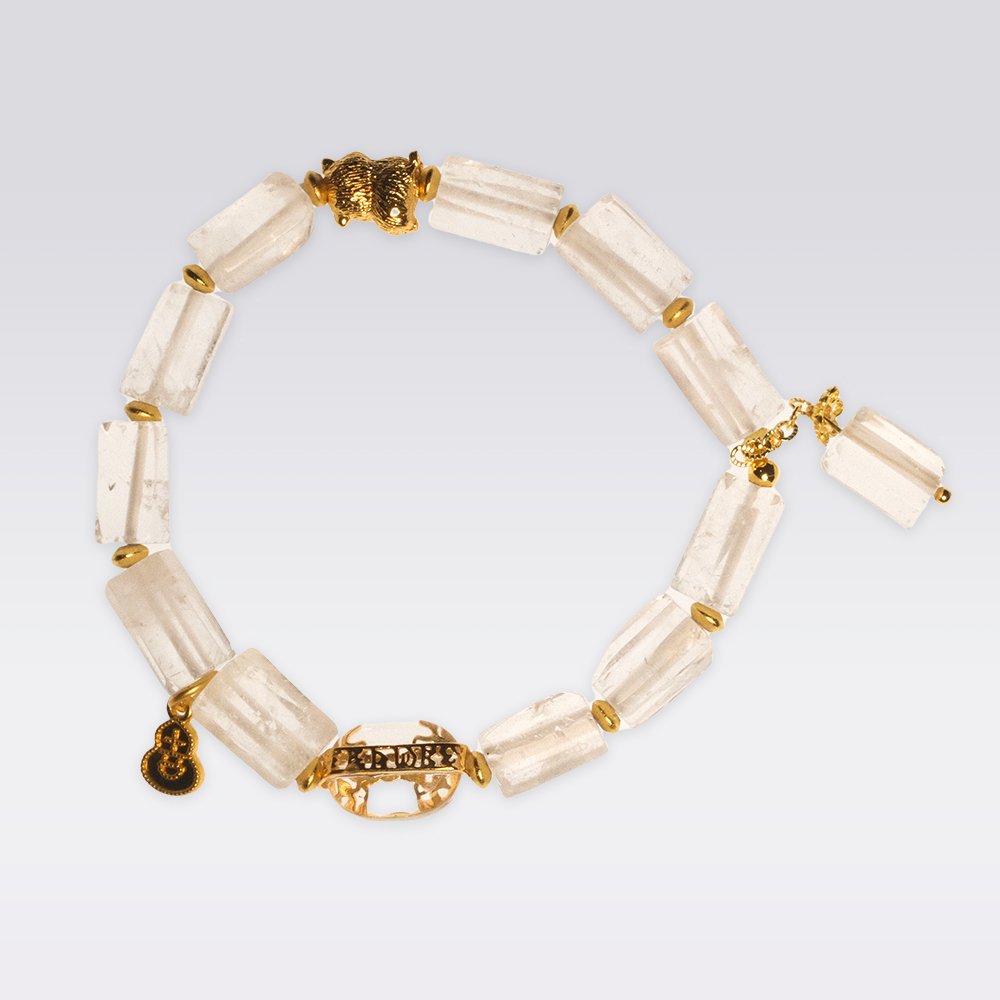 Wealth Attraction-Buddhist Clear Quartz Cylinder Bead with Vajra Charm Bracelet - Image 2
