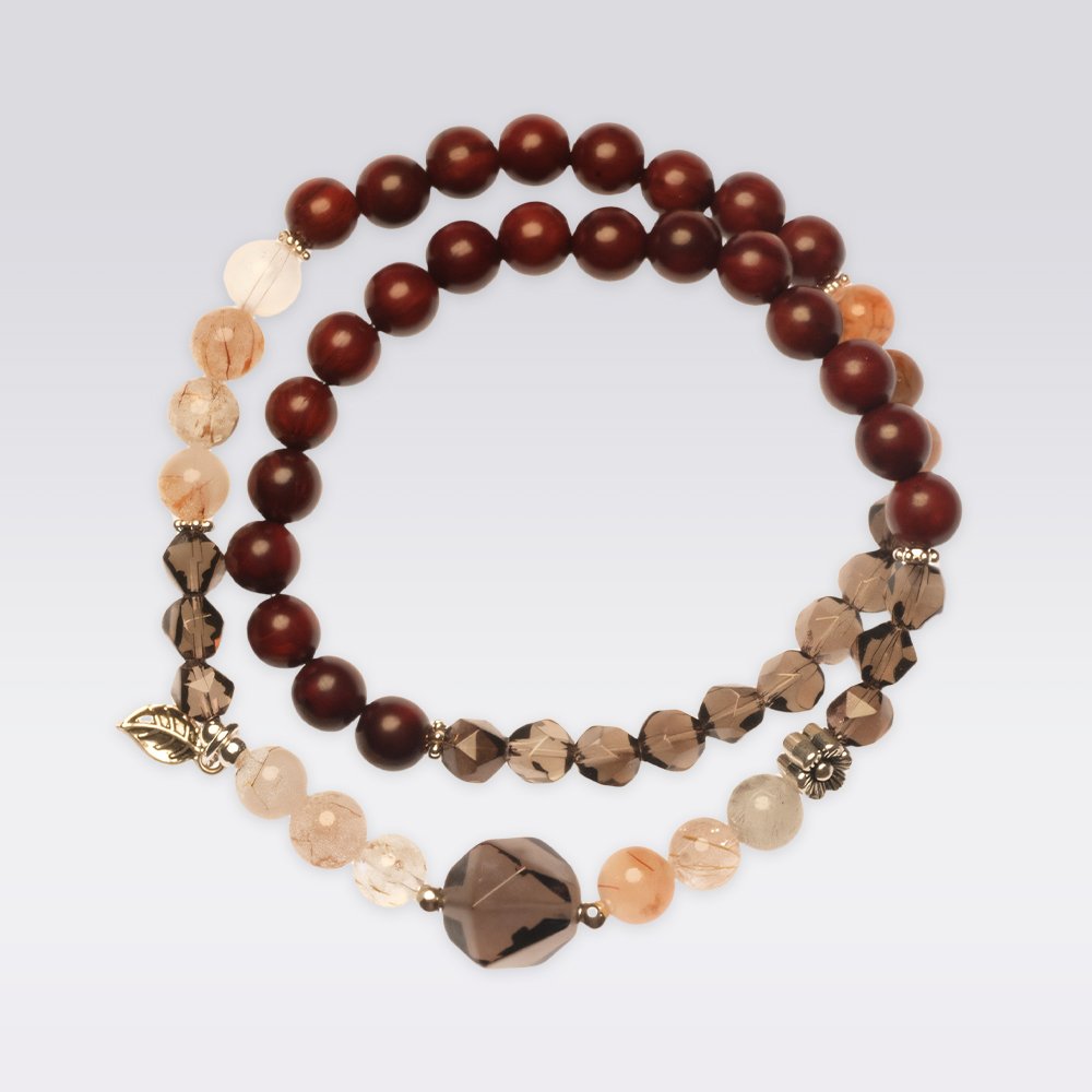 Wealth Attraction-Buddhist 2-Wrap Rosewood & Smoky Quartz Black Super 7 Bracelet - Image 2