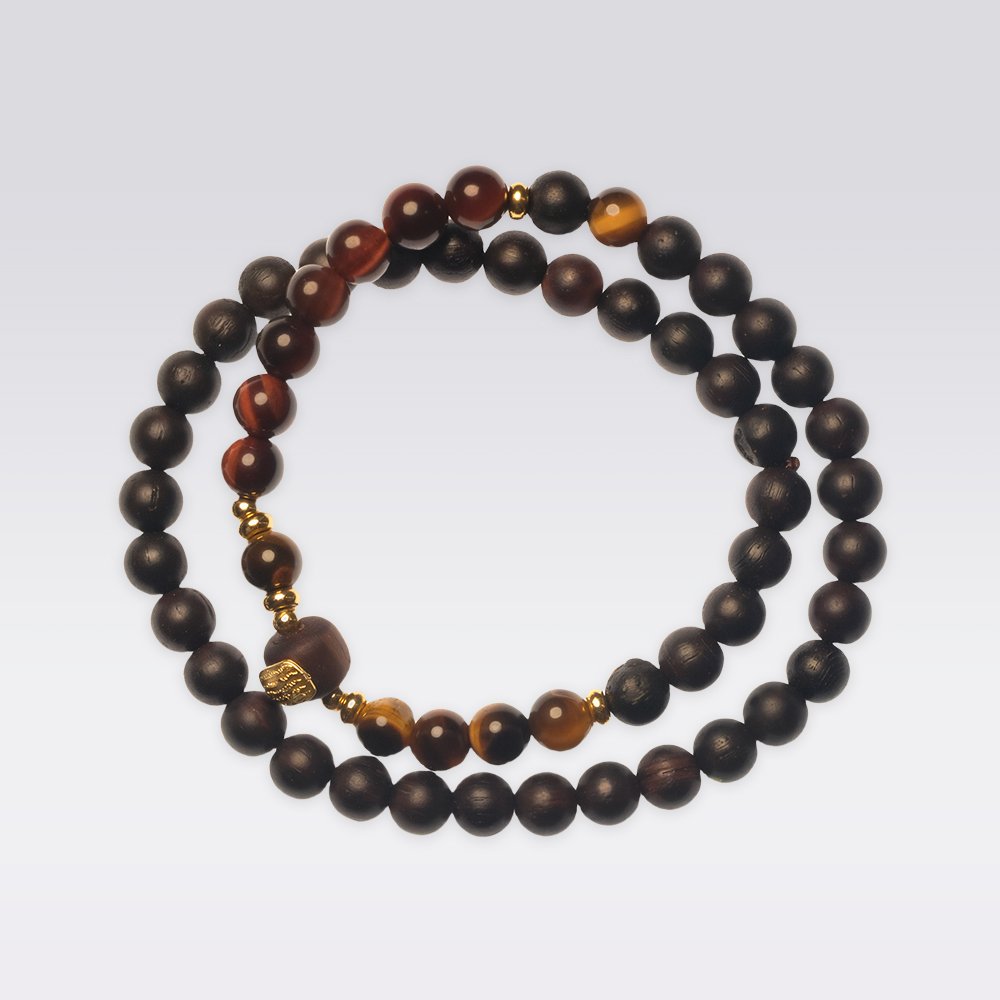 Energy Protection-Agarwood & Tiger’s Eye Double-Strand Buddha Stone Bracelet - Image 2