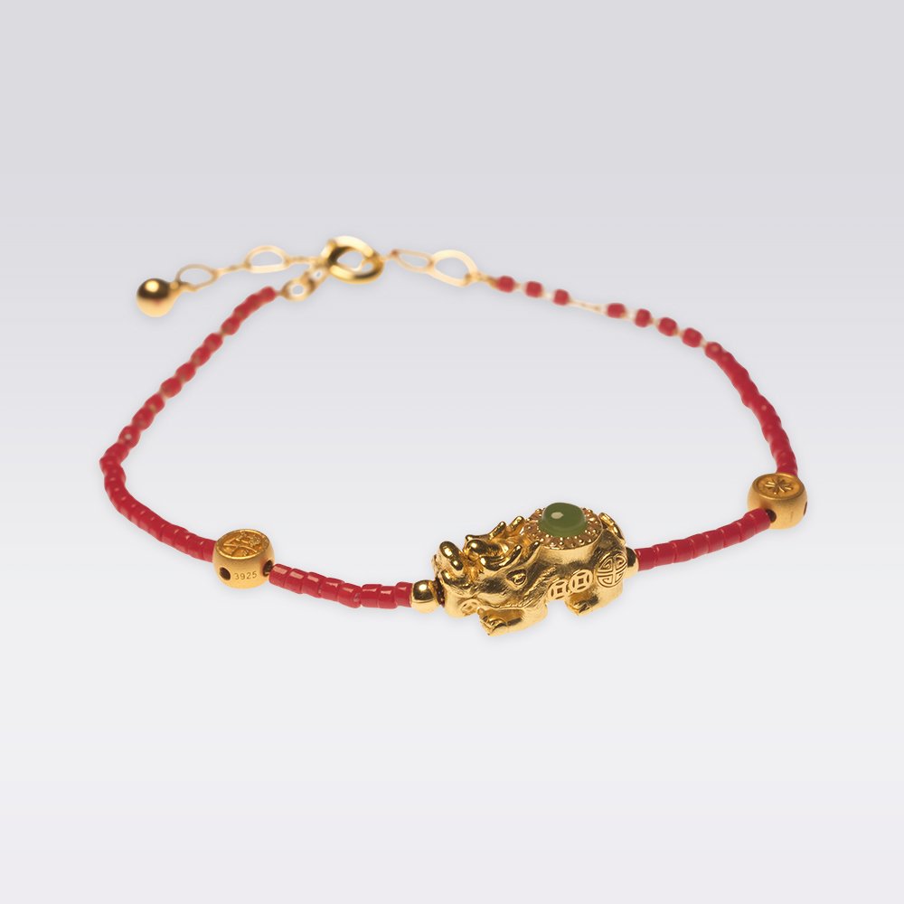 Wealth Attraction and Auspicious Protection-Buddhist Red Glass Beads Bracelet with Pi Xiu Charms - Image 2