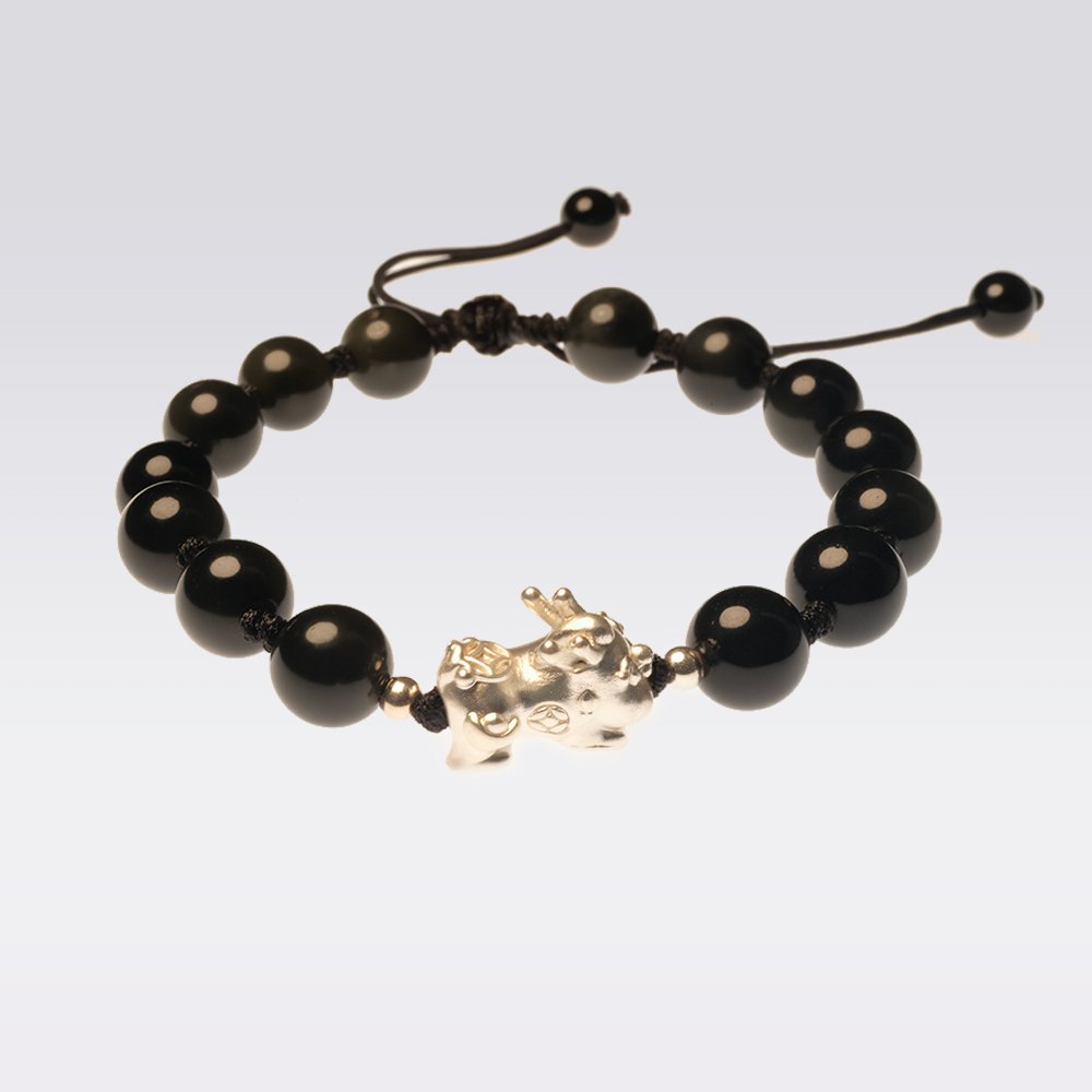 Wealth Attraction-Buddha Stone Obsidian & Silver Pi Xiu Bracelet - Image 2