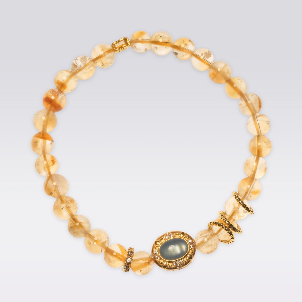 Wealth, Clarity & Calm-Buddhist Energy Citrine & Aquamarine Bracelet - Image 2