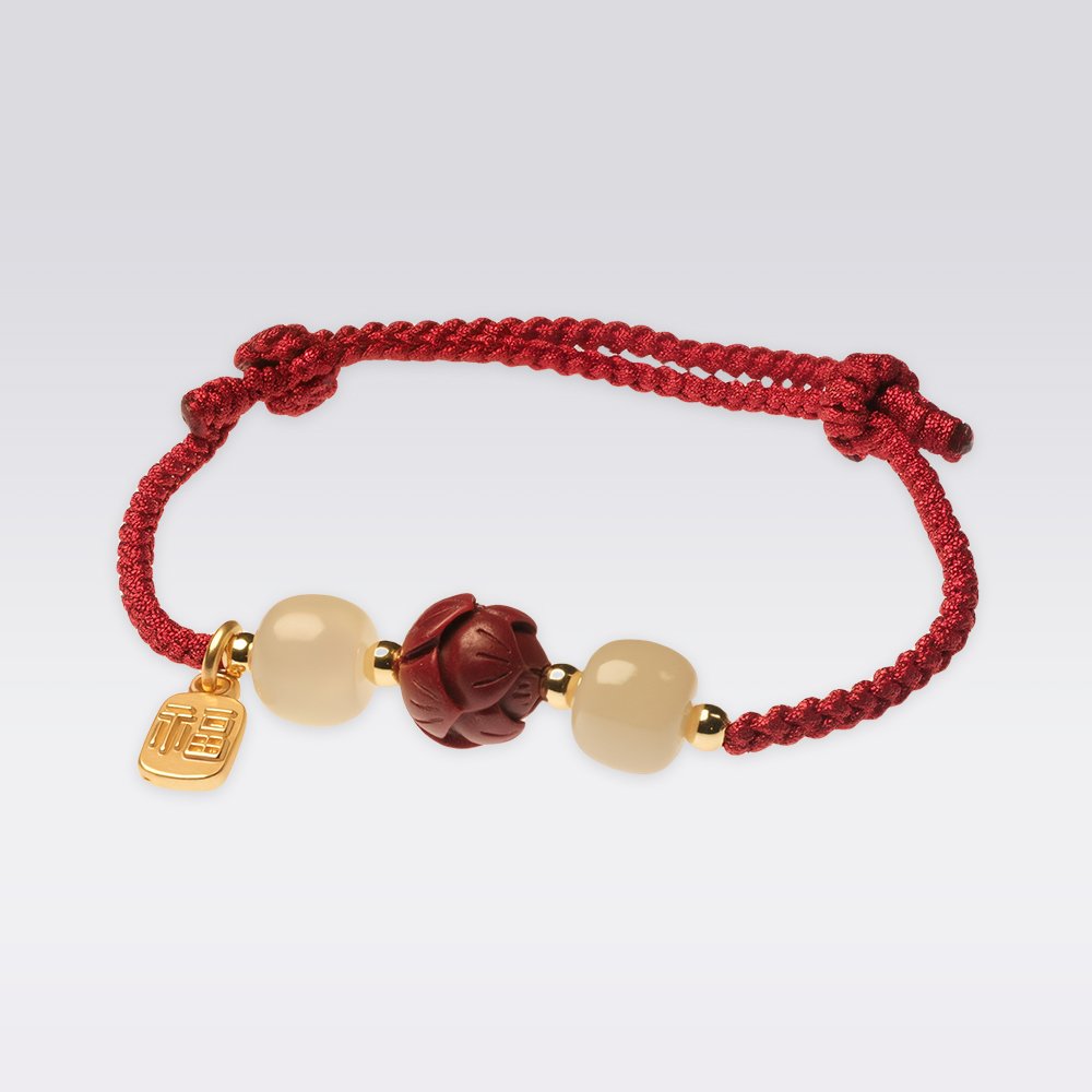 Exam Success & Blessing-Buddhist Red String with Cinnabar & Hetian Jade Beads Bracelet - Image 2