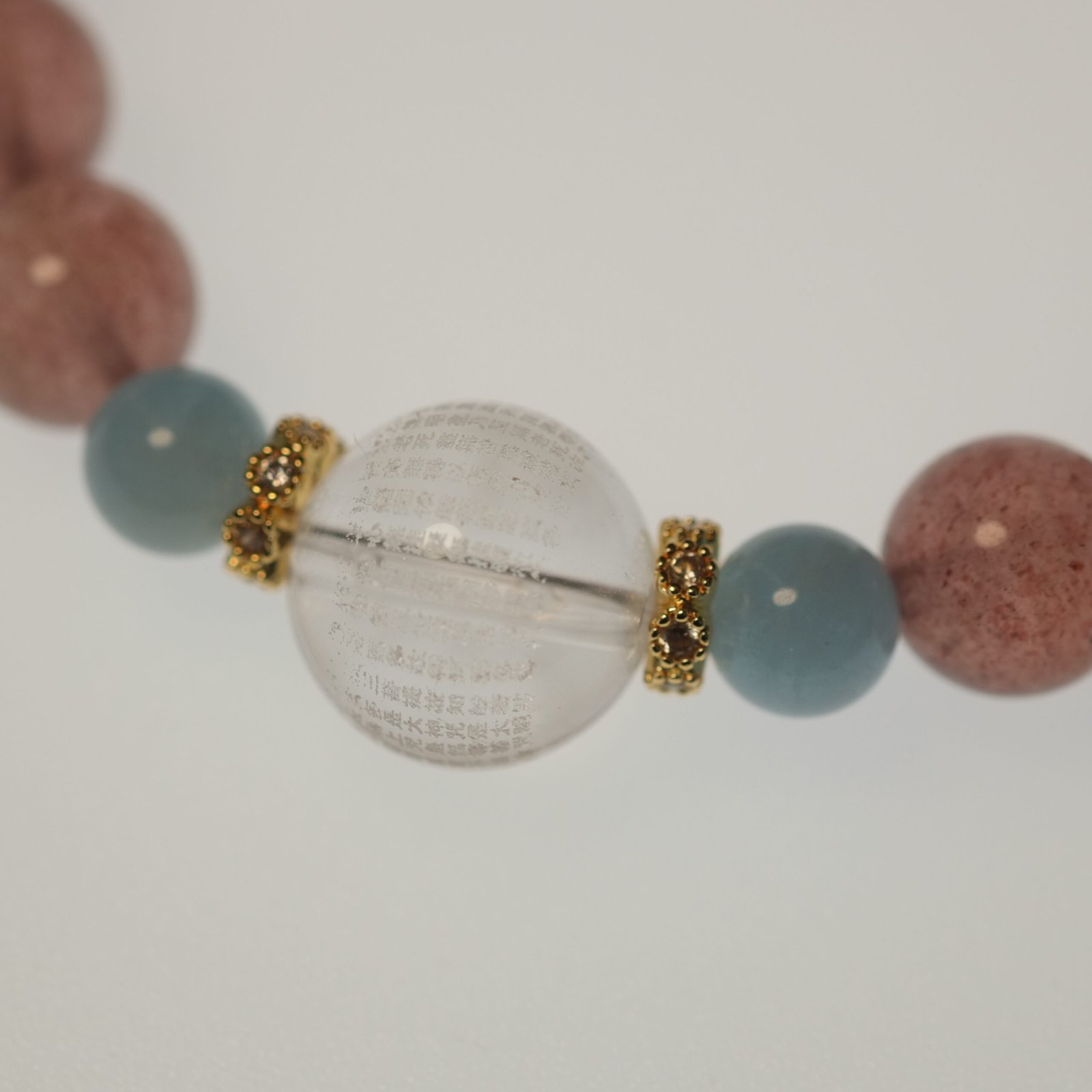 Protection-Buddhist Blessing Strawberry Quartz with Mantra Beads Bracelet - Image 4