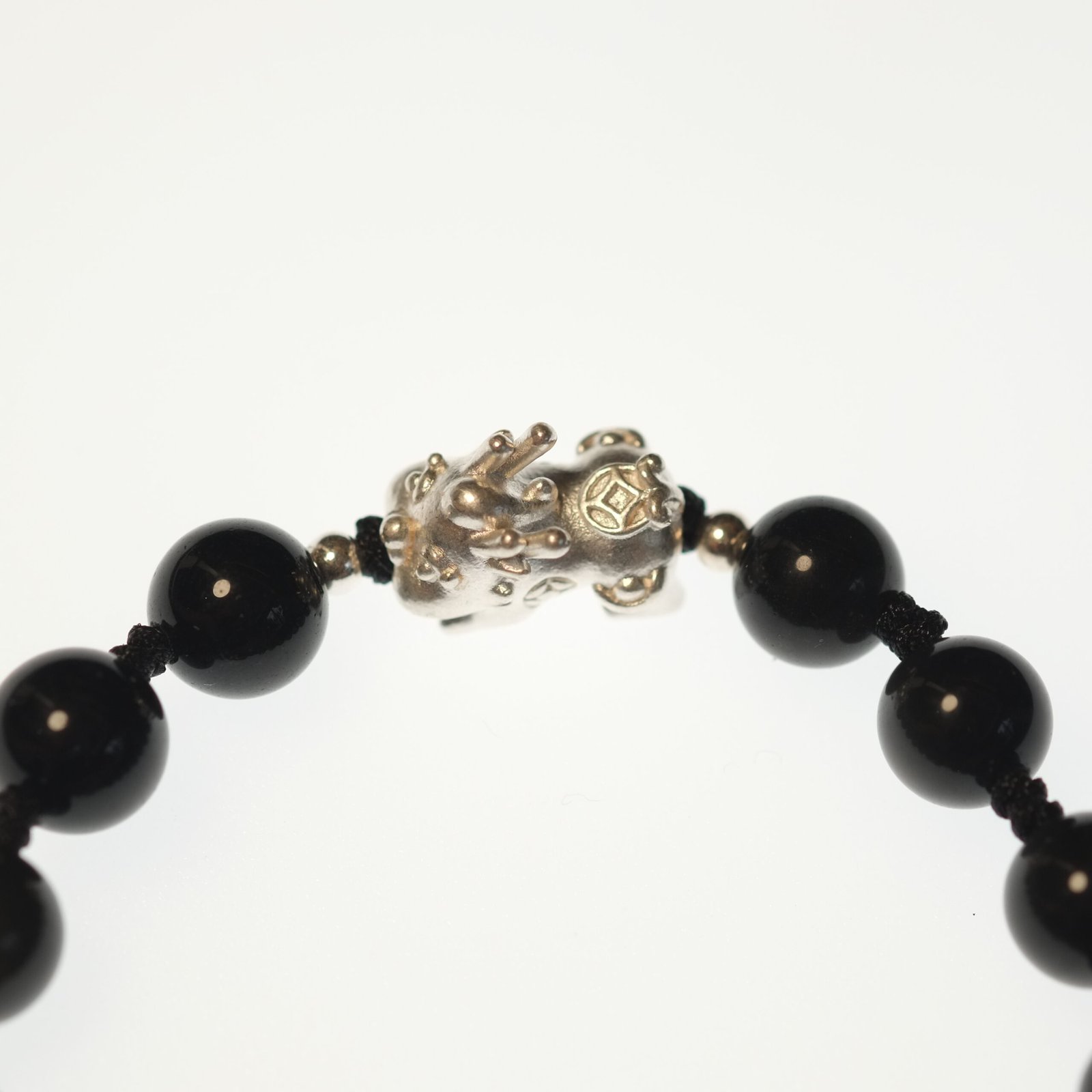 Wealth Attraction-Buddha Stone Obsidian & Silver Pi Xiu Bracelet - Image 4