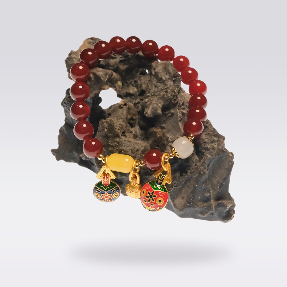 Attract Fortune-Buddhist Red Agate with Wealth Beast Charm Bracelet Jewelry