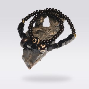 Wealth & Spiritual Energy-Double Wrap Buddhist Mala Ebony Wood Dzi Bead  Bracelet