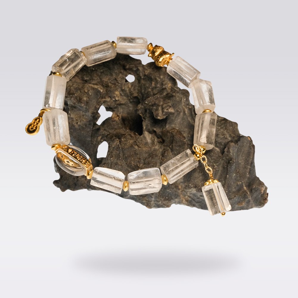 Wealth Attraction-Buddhist Clear Quartz Cylinder Bead with Vajra Charm Bracelet