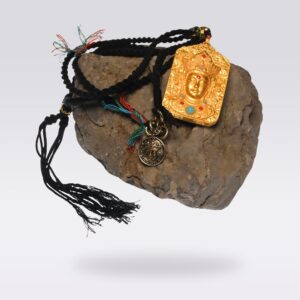 Improve Wealth Luck-Tibetan Buddist Thangka of Yellow Wealth Deity Necklace