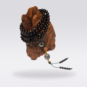 Peace & Protection-Handcrafted Buddhist Lacquer & 108-Bead Rosewood Mala