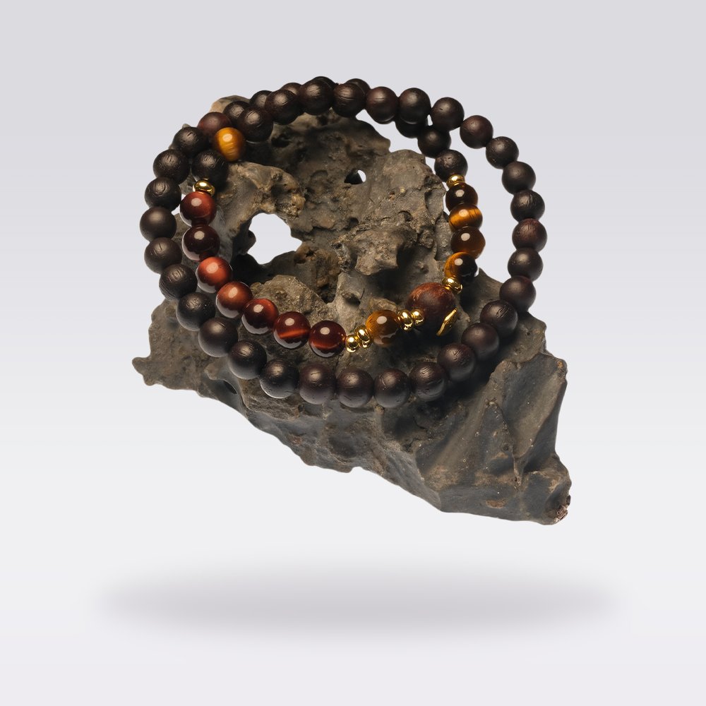 Energy Protection-Agarwood & Tiger’s Eye Double-Strand Buddha Stone Bracelet