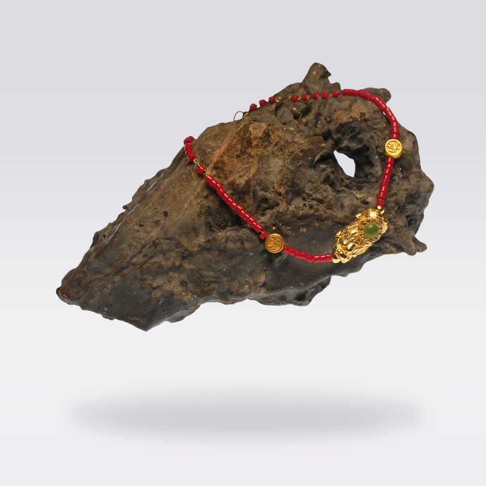 Wealth Attraction and Auspicious Protection-Buddhist Red Glass Beads Bracelet with Pi Xiu Charms