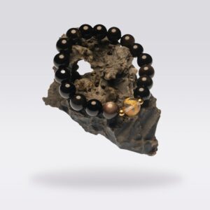 Protection-Buddhist Black Obsidian & Clear Quartz Gold-Dragon Bead Bracelet