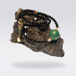 Protection & Fortune-Buddhist Black Agate with Lacquer Bead Bracelet