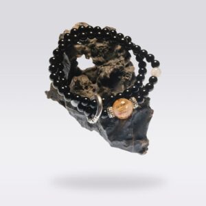 Protection & Wealth-Double Wrap Gray Moonstone &Black Agate Buddha Stone Bracelet